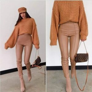 Zara * faux leather tan leggings skinny size XS